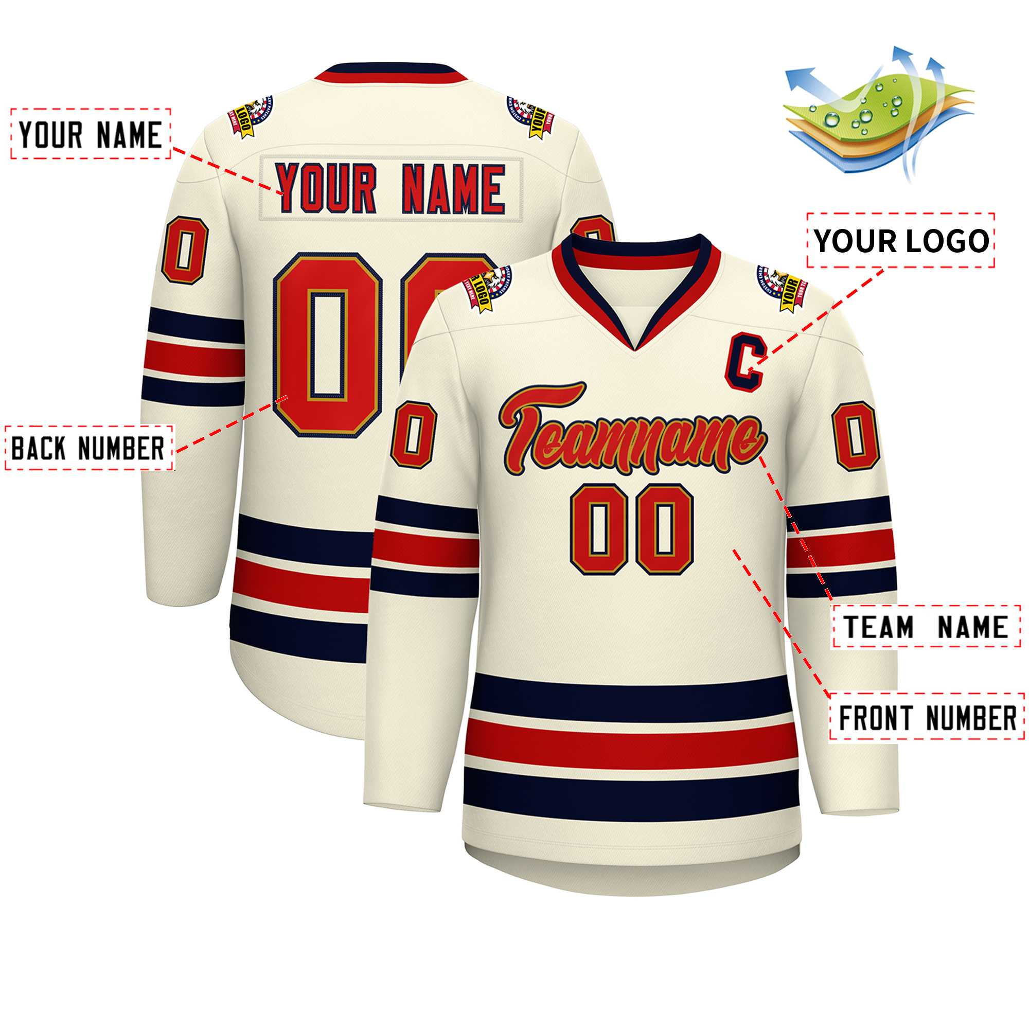 Custom Khaki Red Old Gold-Navy Classic Style Hockey Jersey