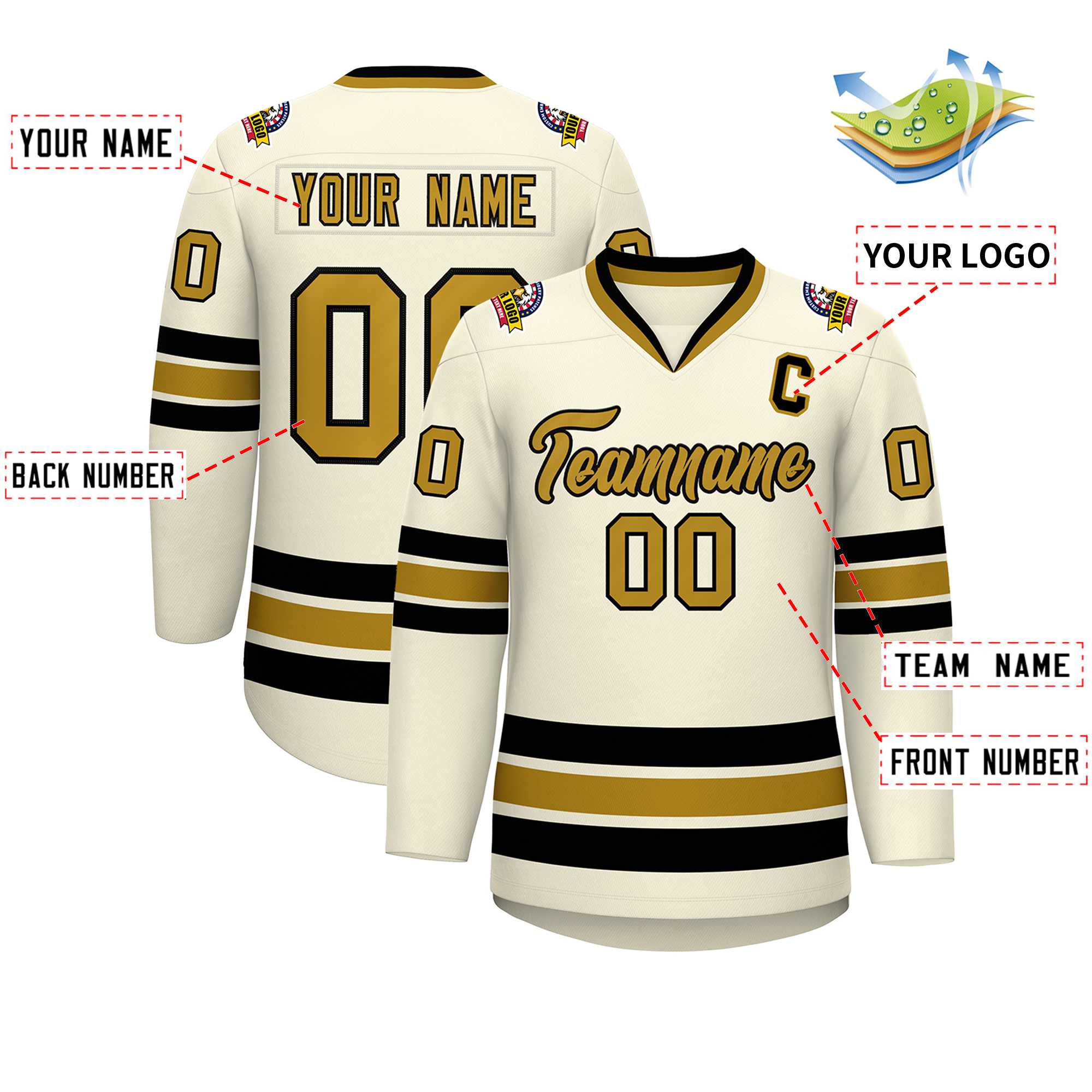 Custom Khaki Old Gold-Black Classic Style Hockey Jersey