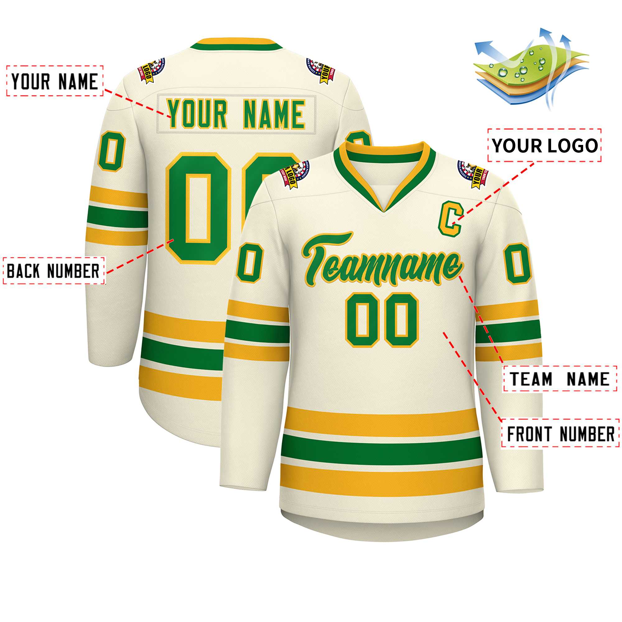 Custom Khaki Kelly Green-Gold Classic Style Hockey Jersey