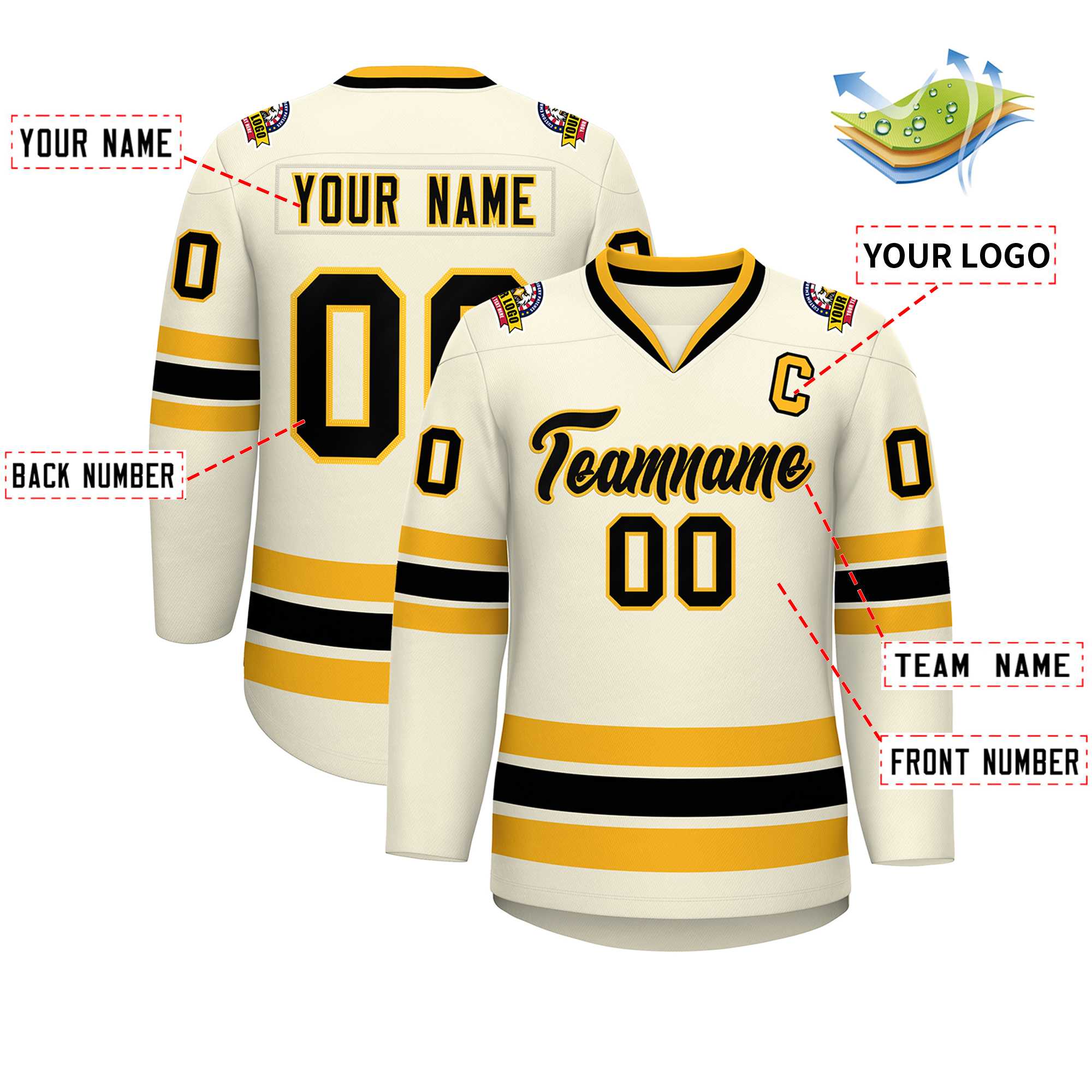 Custom Khaki Black-Gold Classic Style Hockey Jersey