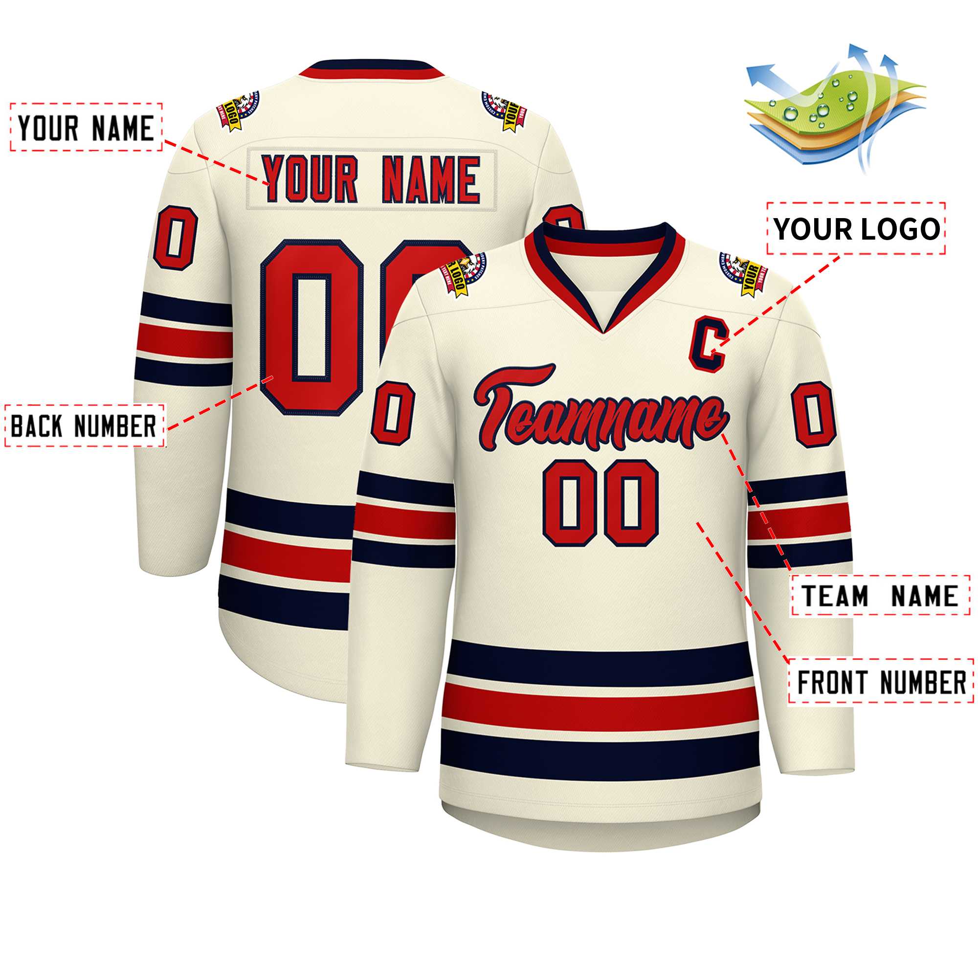 Custom Khaki Red-Navy Classic Style Hockey Jersey