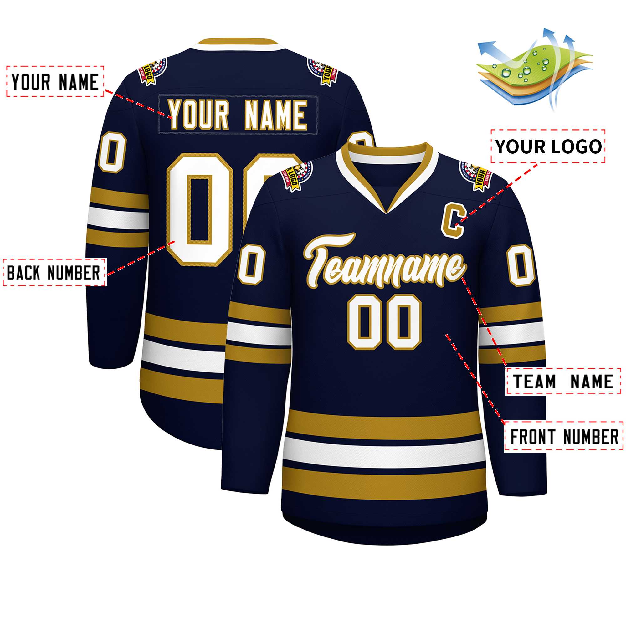 Custom Navy White-Old Gold Classic Style Hockey Jersey