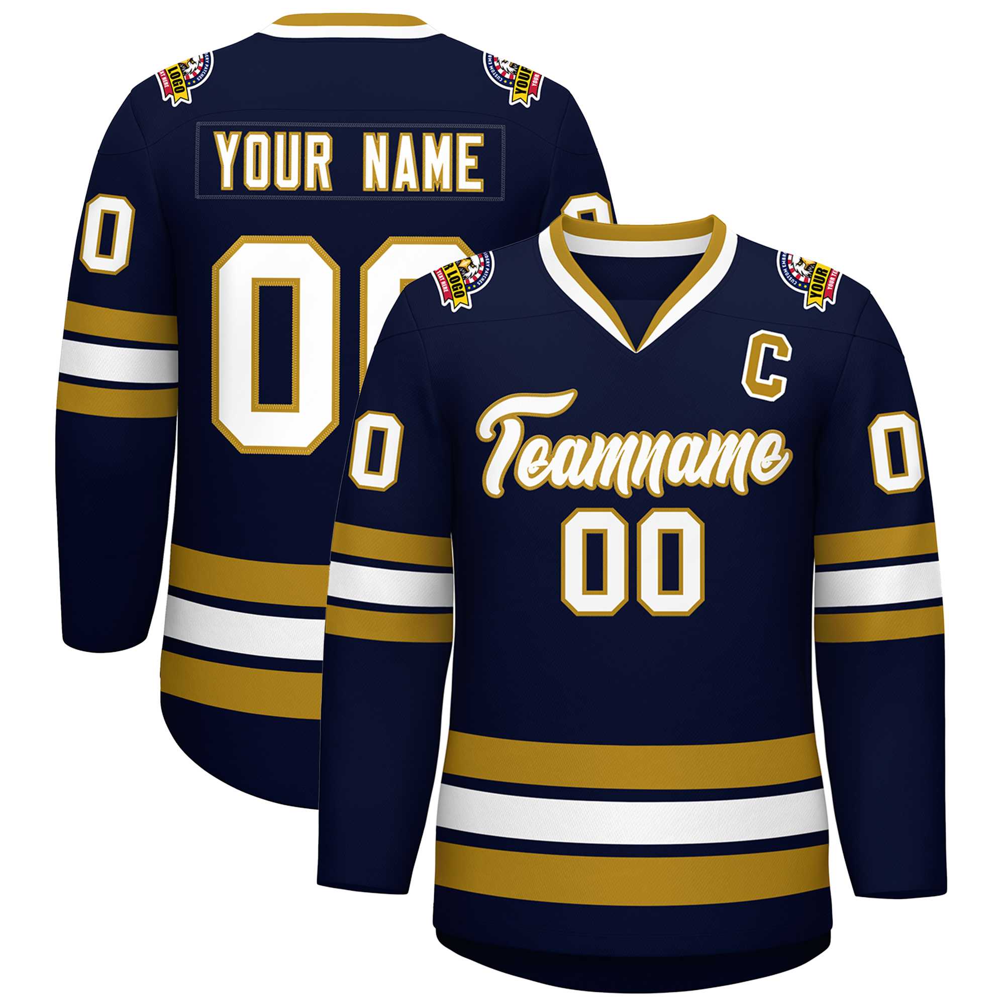 Custom Navy White-Old Gold Classic Style Hockey Jersey