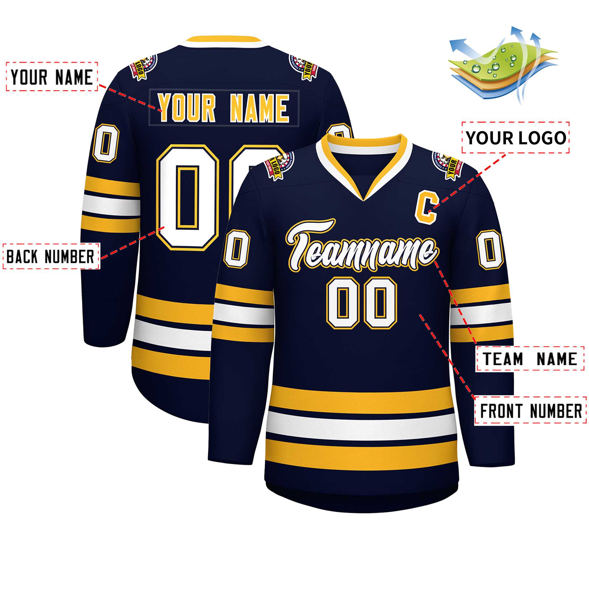 Custom Navy White Navy-Gold Classic Style Hockey Jersey