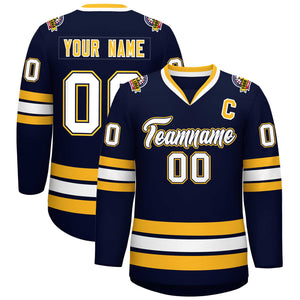 Custom Navy White Navy-Gold Classic Style Hockey Jersey