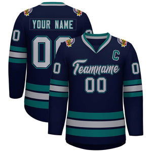 Maillot de hockey de style classique personnalisé Navy GrayNavy-Aqua