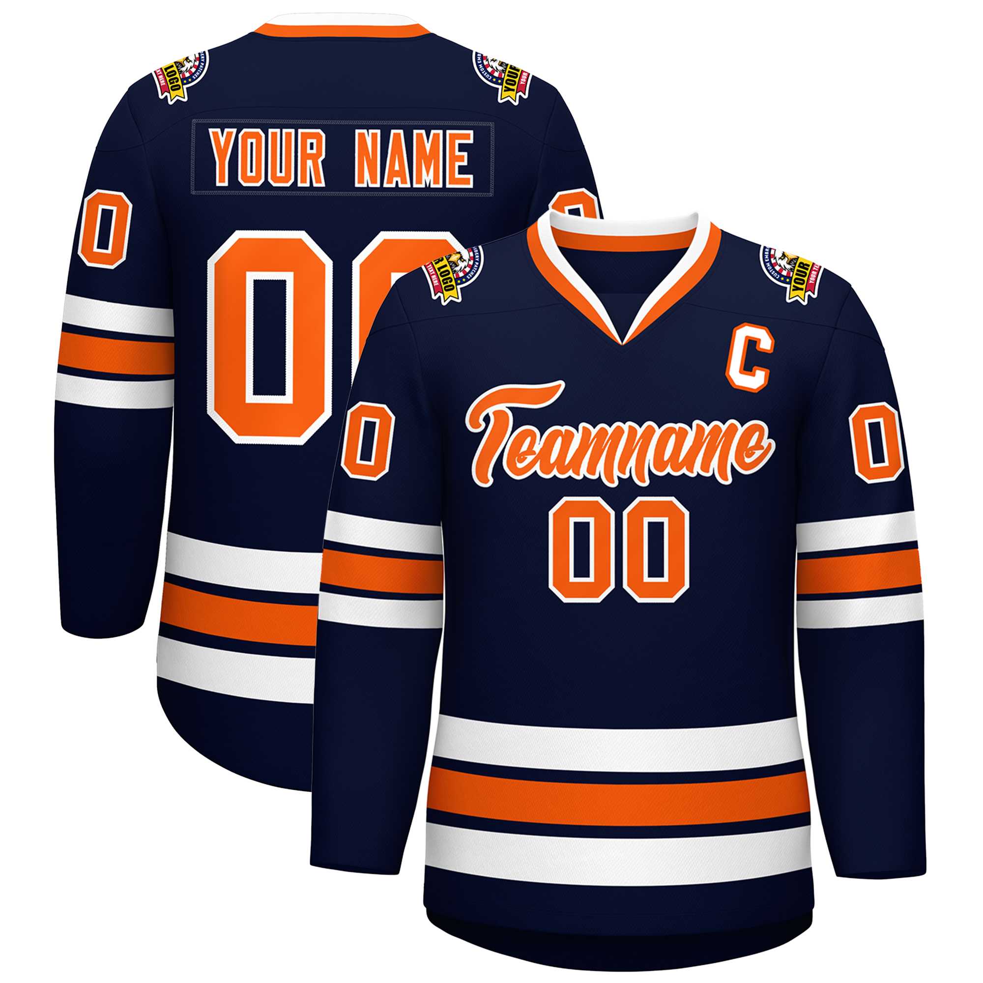 Custom Navy Orange-White Classic Style Hockey Jersey