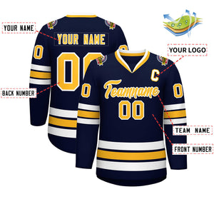 Custom Navy Gold-White Classic Style Hockey Jersey