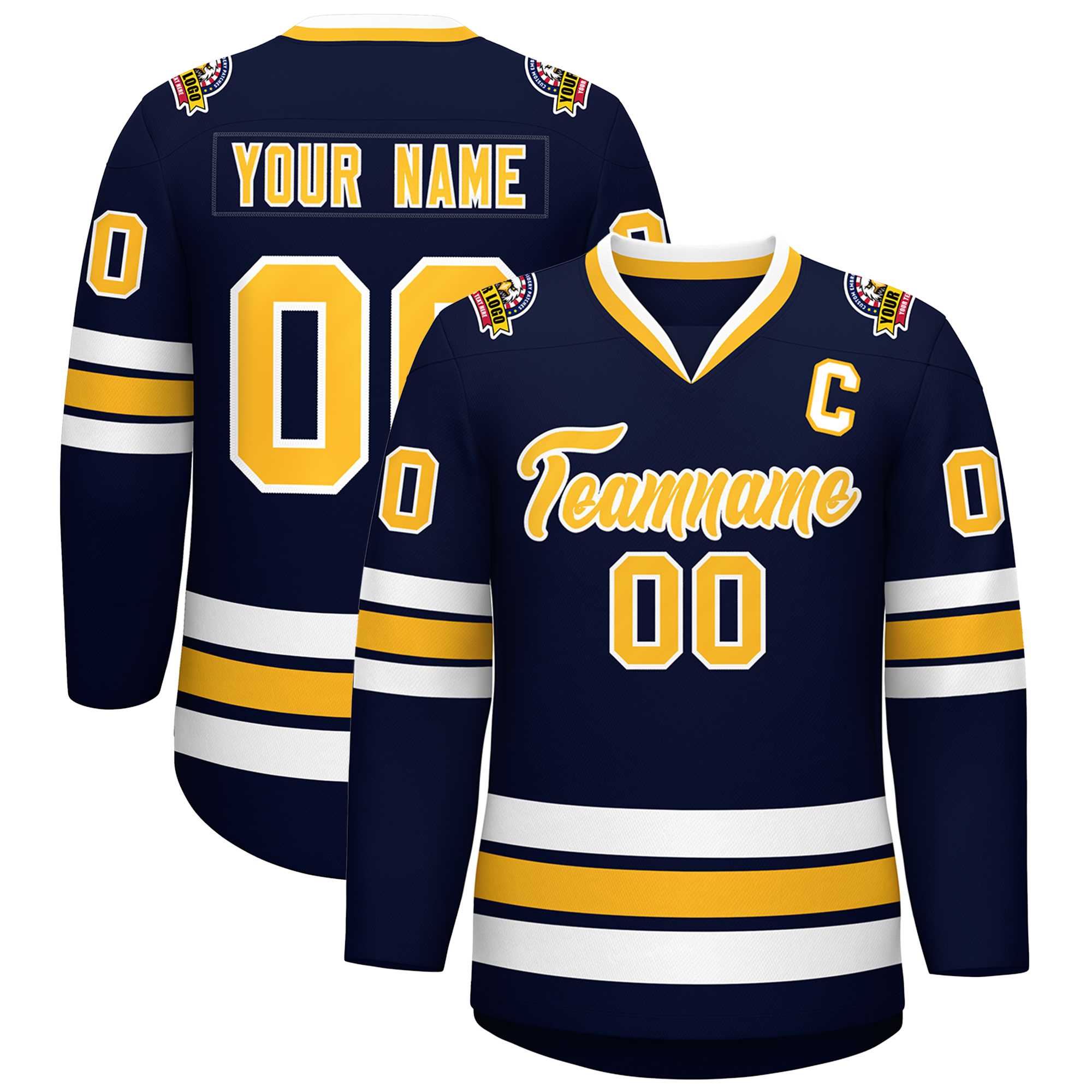 Custom Navy Gold-White Classic Style Hockey Jersey