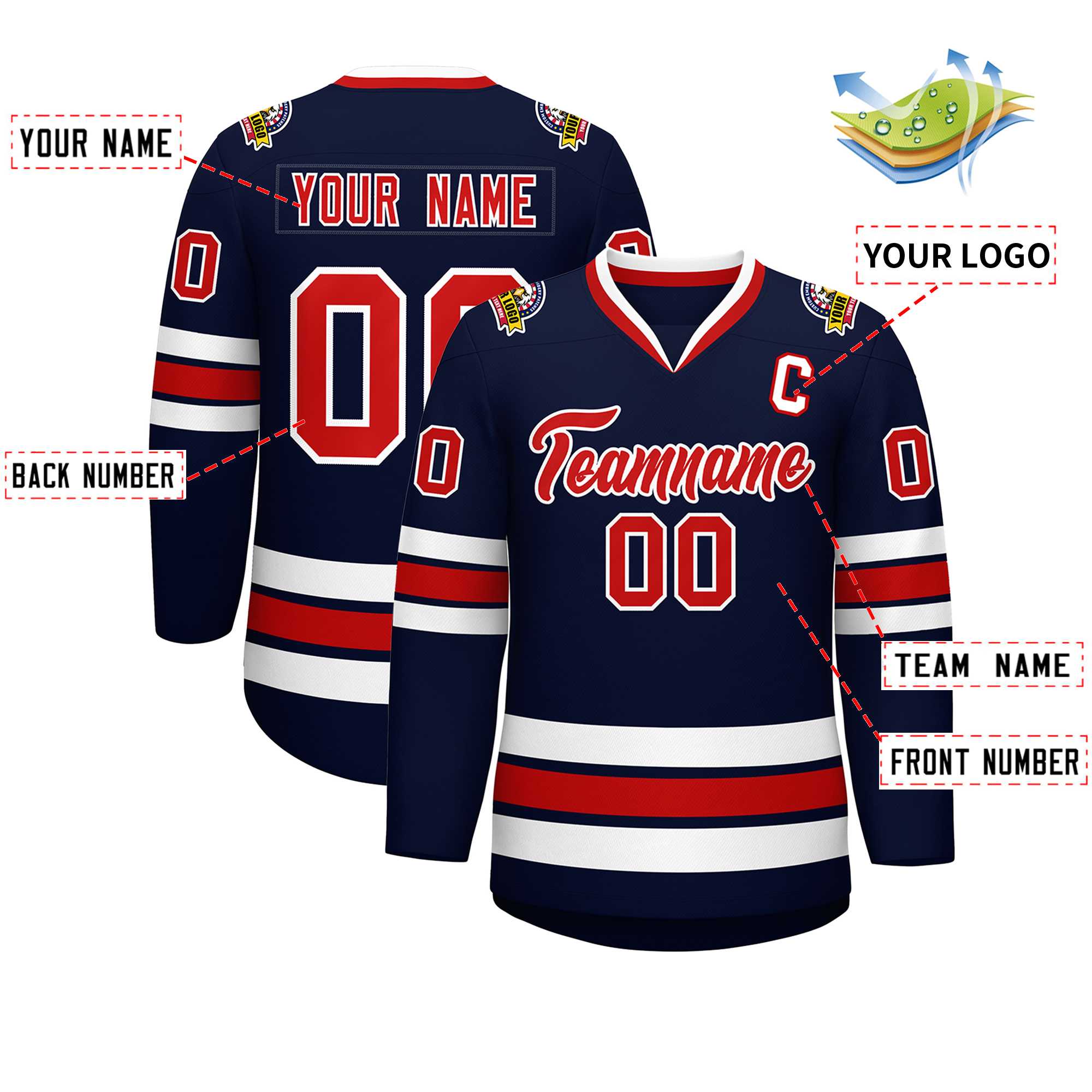 Custom Navy Red-White Classic Style Hockey Jersey