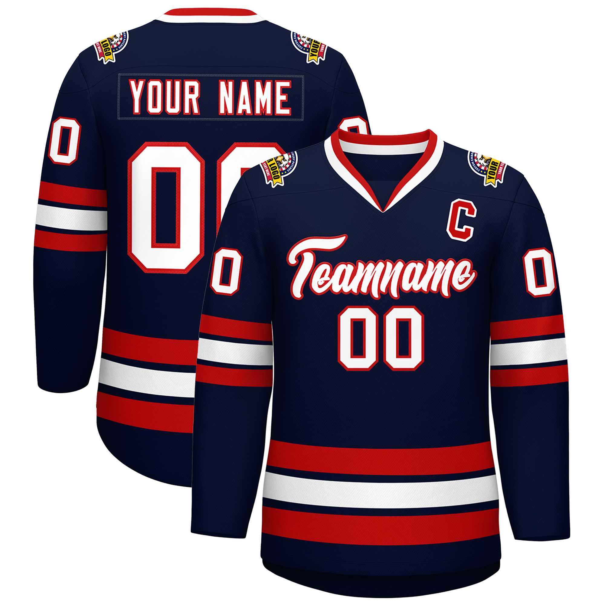 Custom Navy White-Red Classic Style Hockey Jersey