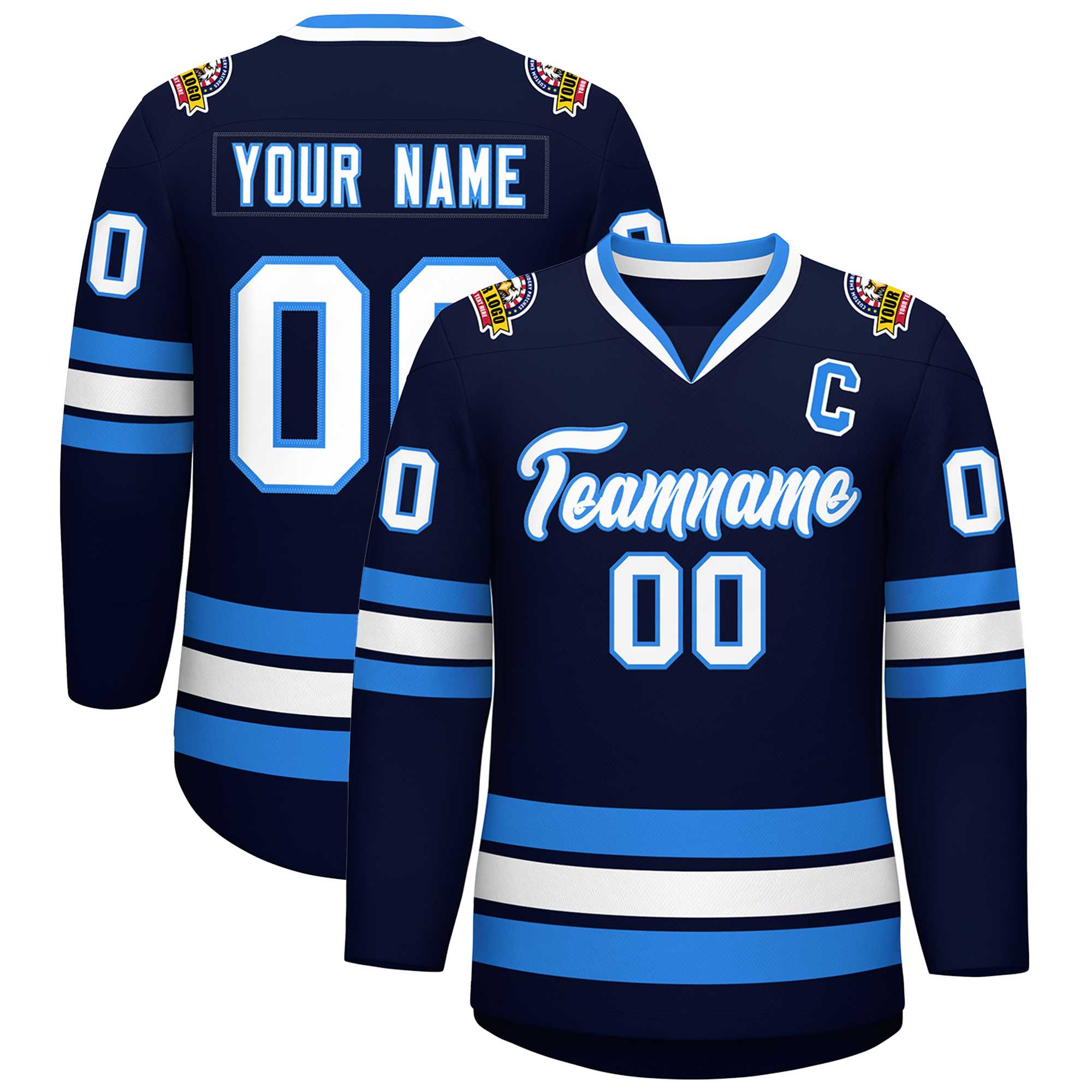 Custom Navy White-Powder Blue Classic Style Hockey Jersey