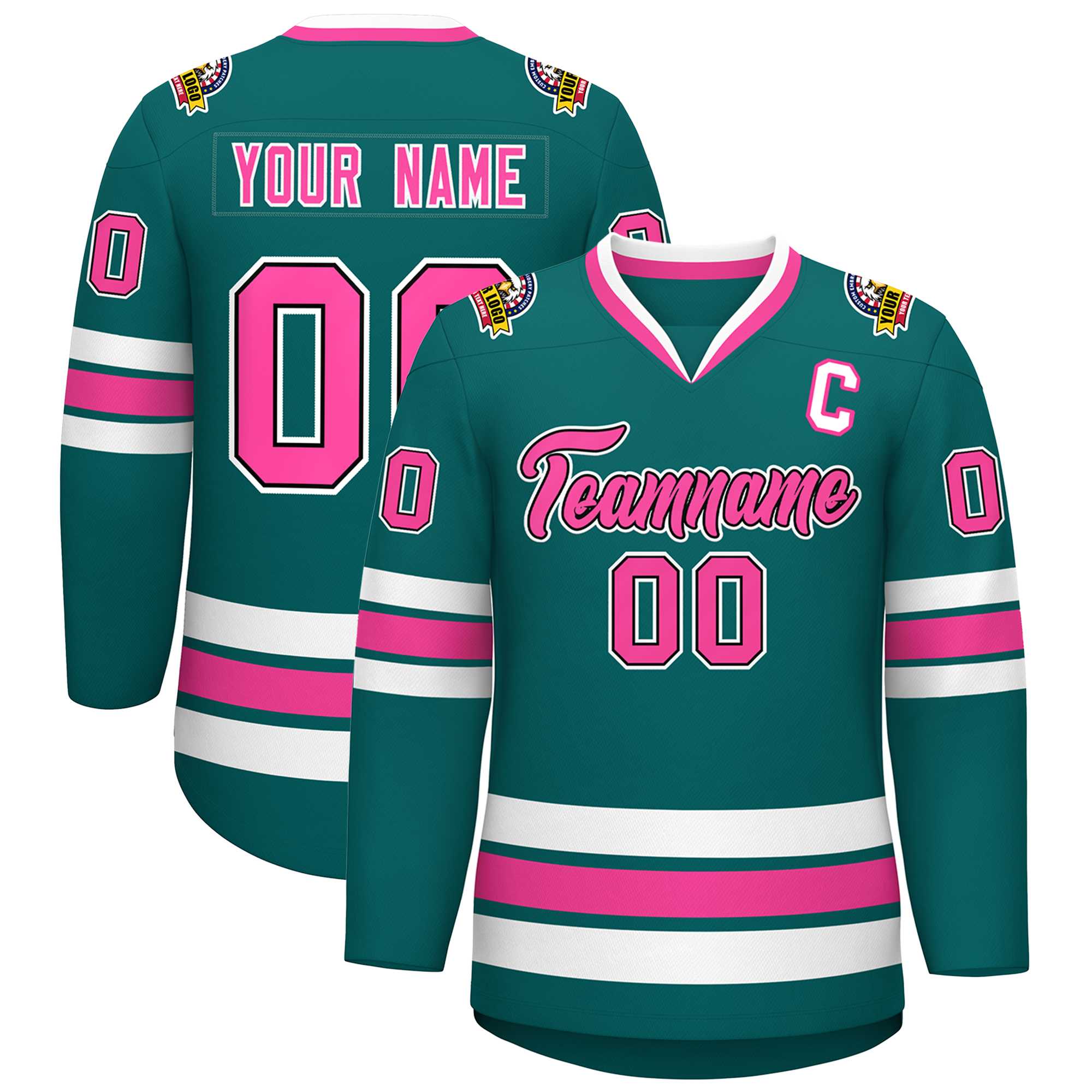 Custom Aqua Pink Black-White Classic Style Hockey Jersey