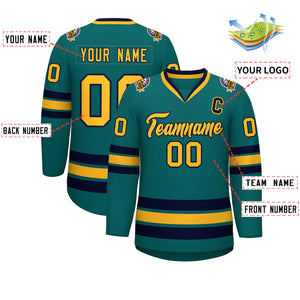 Custom Aqua Gold-Navy Classic Style Hockey Jersey