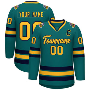 Custom Aqua Gold-Navy Classic Style Hockey Jersey