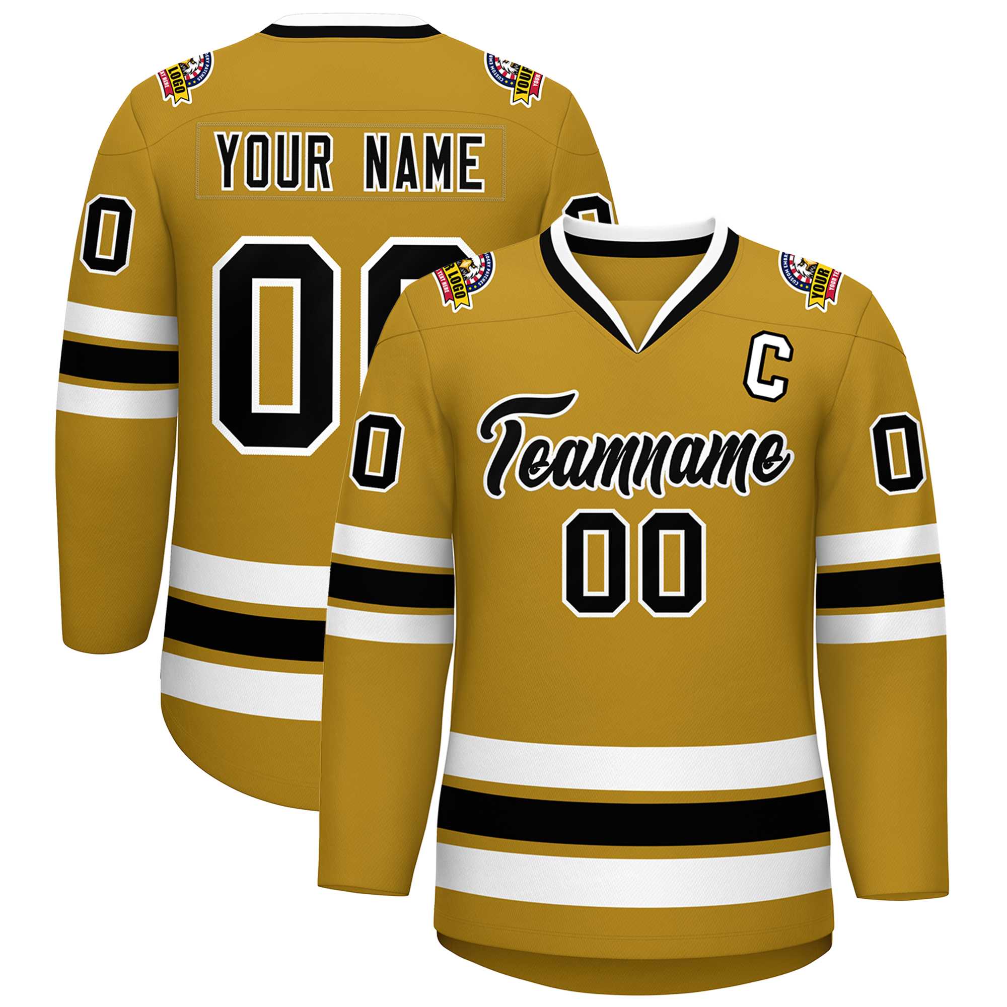 Maillot de hockey de style classique personnalisé Old Gold noir-blanc