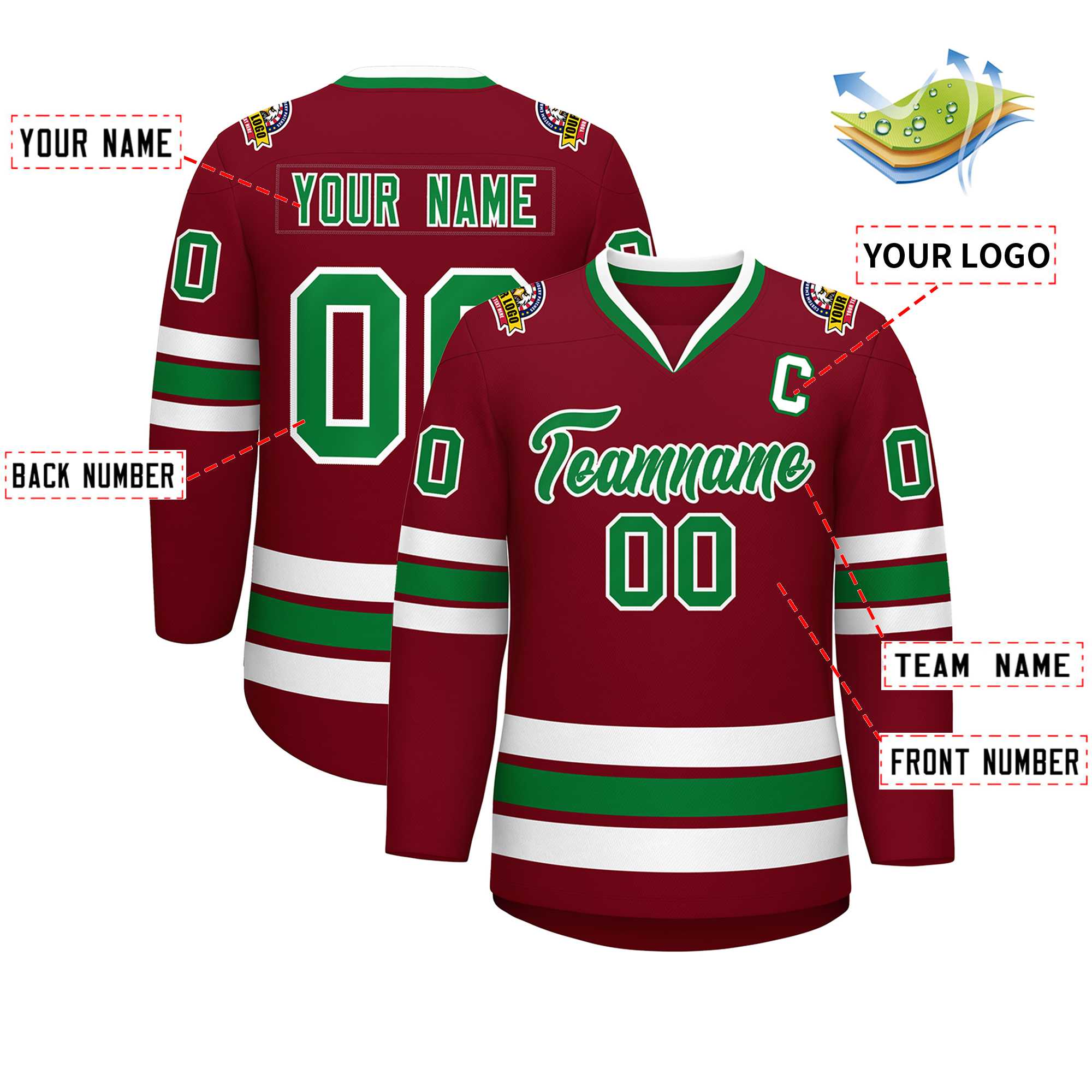 Maillot de hockey personnalisé Crimson Kelly vert-blanc de style classique