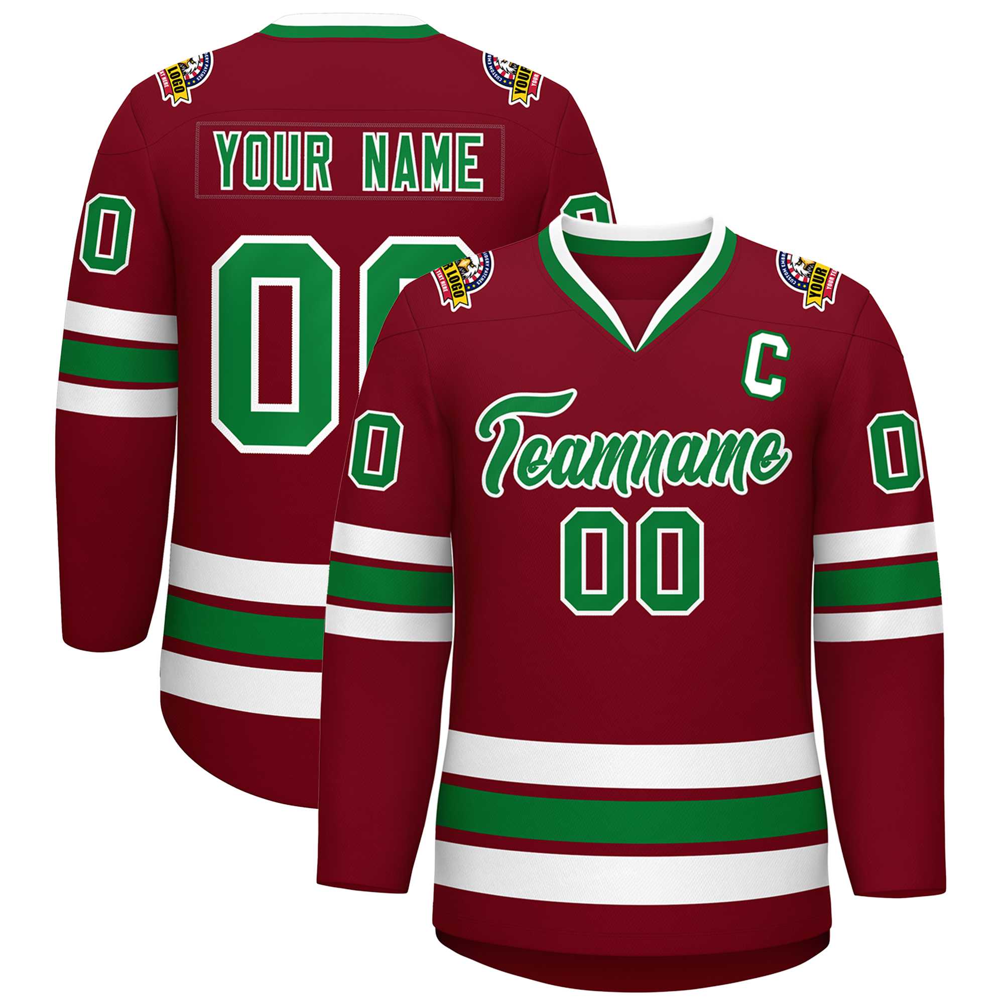 Custom Crimson Kelly Green-White Classic Style Hockey Jersey