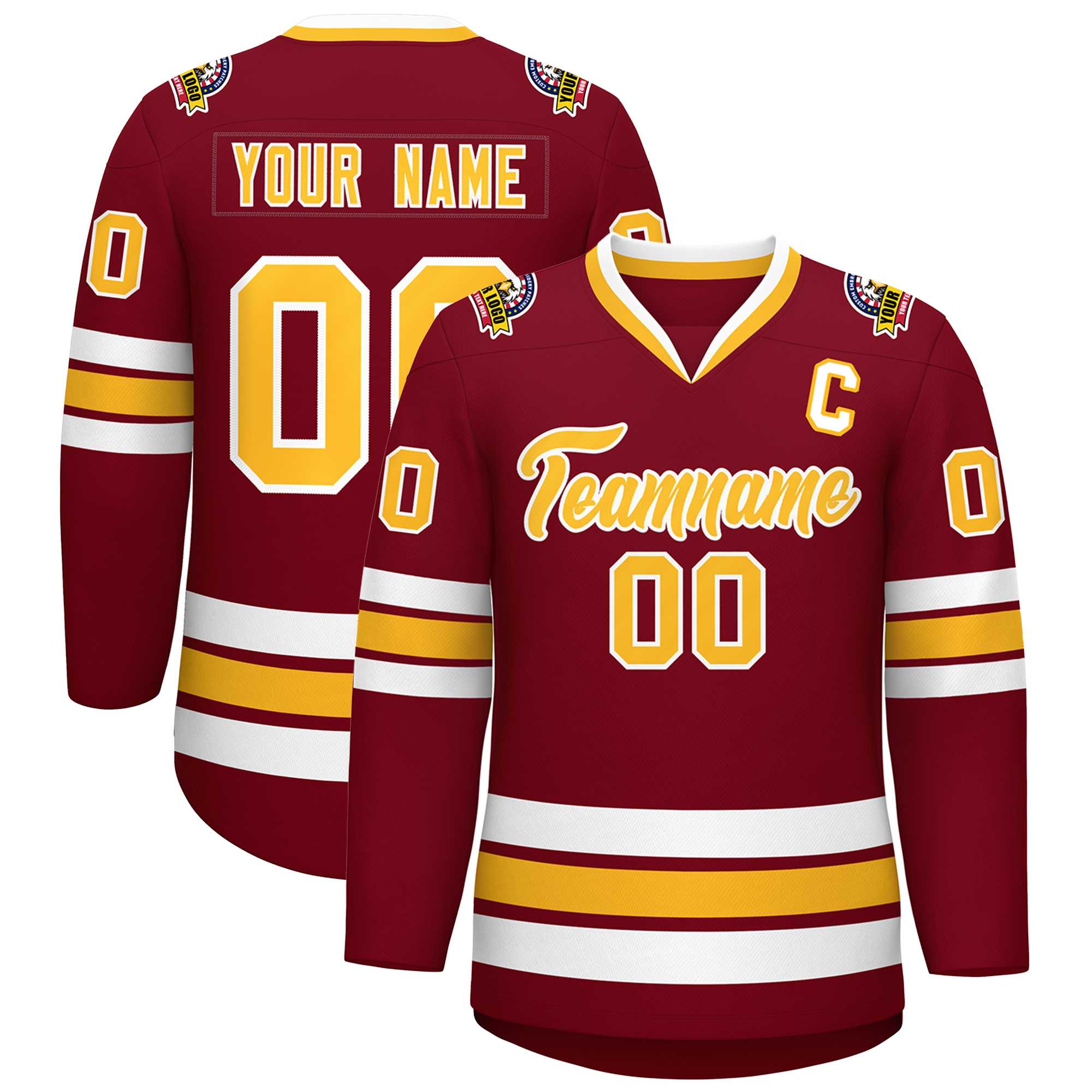 Custom Crimson Gold-White Classic Style Hockey Jersey