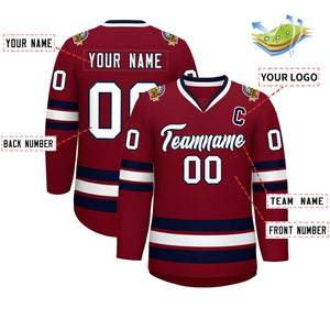 Custom Crimson White-Navy Classic Style Hockey Jersey