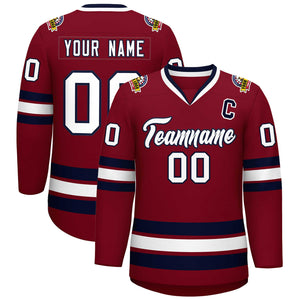 Custom Crimson White-Navy Classic Style Hockey Jersey