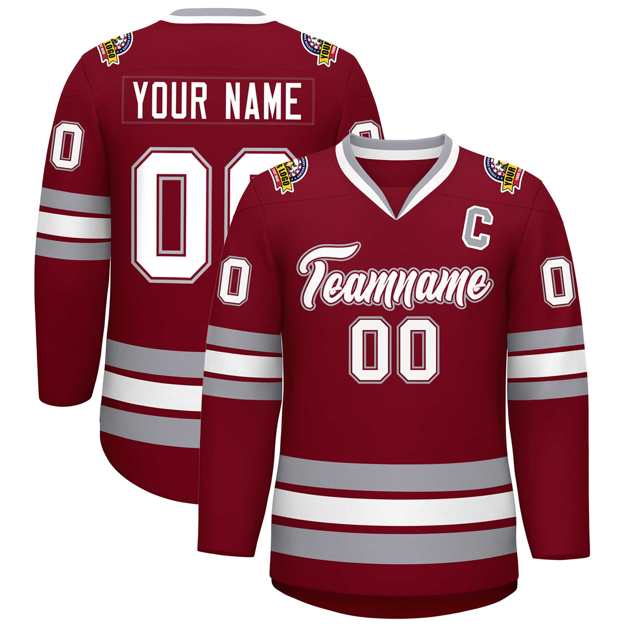 Custom Crimson White Crimson-Gray Classic Style Hockey Jersey