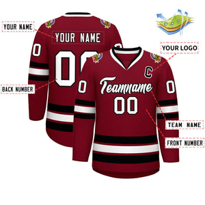 Custom Crimson White-Black Classic Style Hockey Jersey