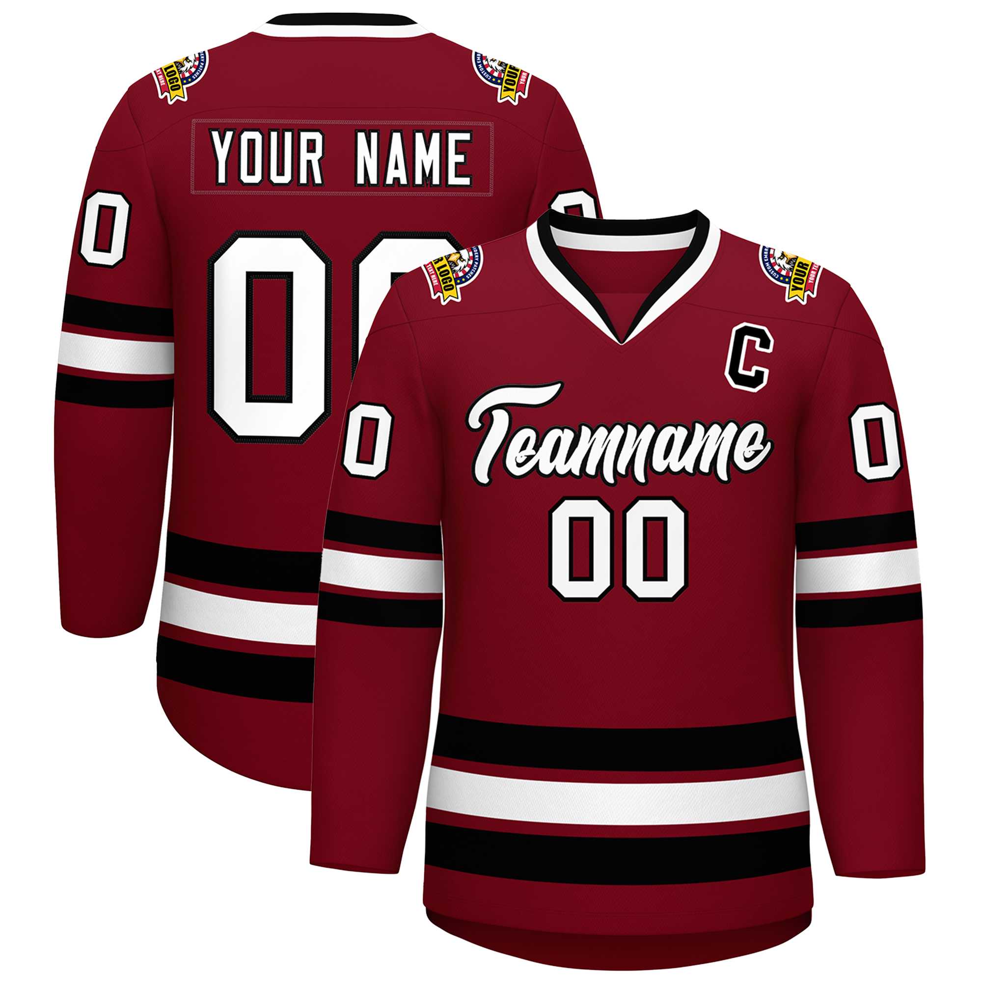 Custom Crimson White-Black Classic Style Hockey Jersey