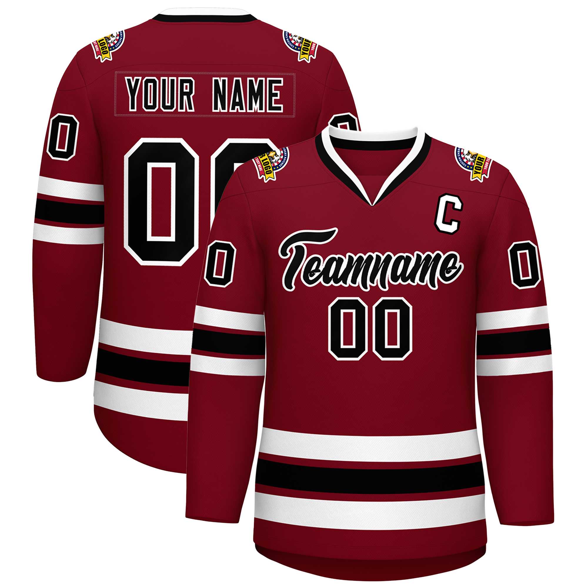 Custom Crimson Black-White Classic Style Hockey Jersey