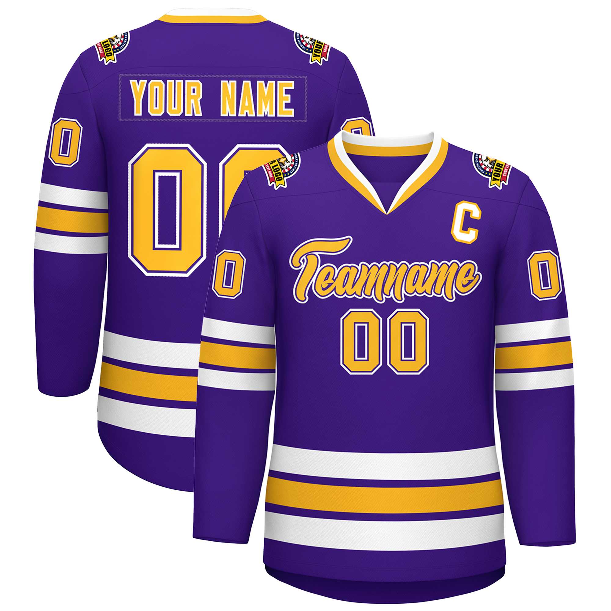 Custom Purple Gold Purple-White Classic Style Hockey Jersey