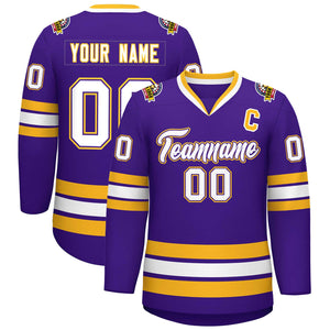 Maillot de hockey de style classique personnalisé violet blanc violet-or