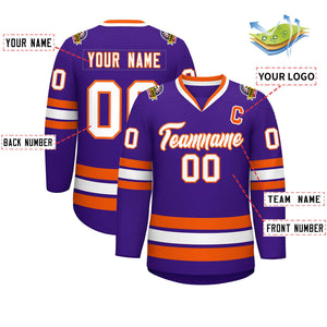 Maillot de hockey de style classique violet blanc-orange personnalisé