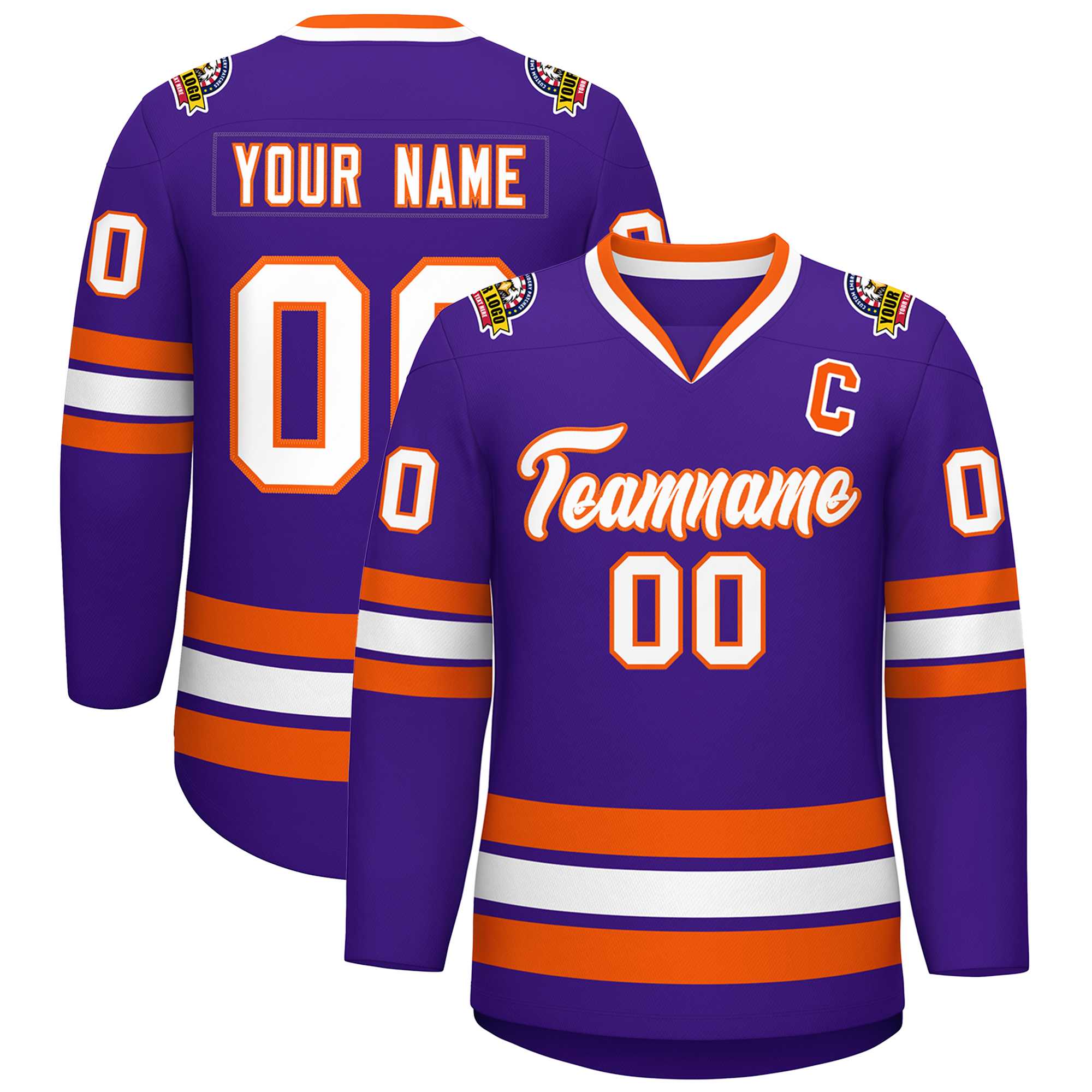 Custom Purple White-Orange Classic Style Hockey Jersey