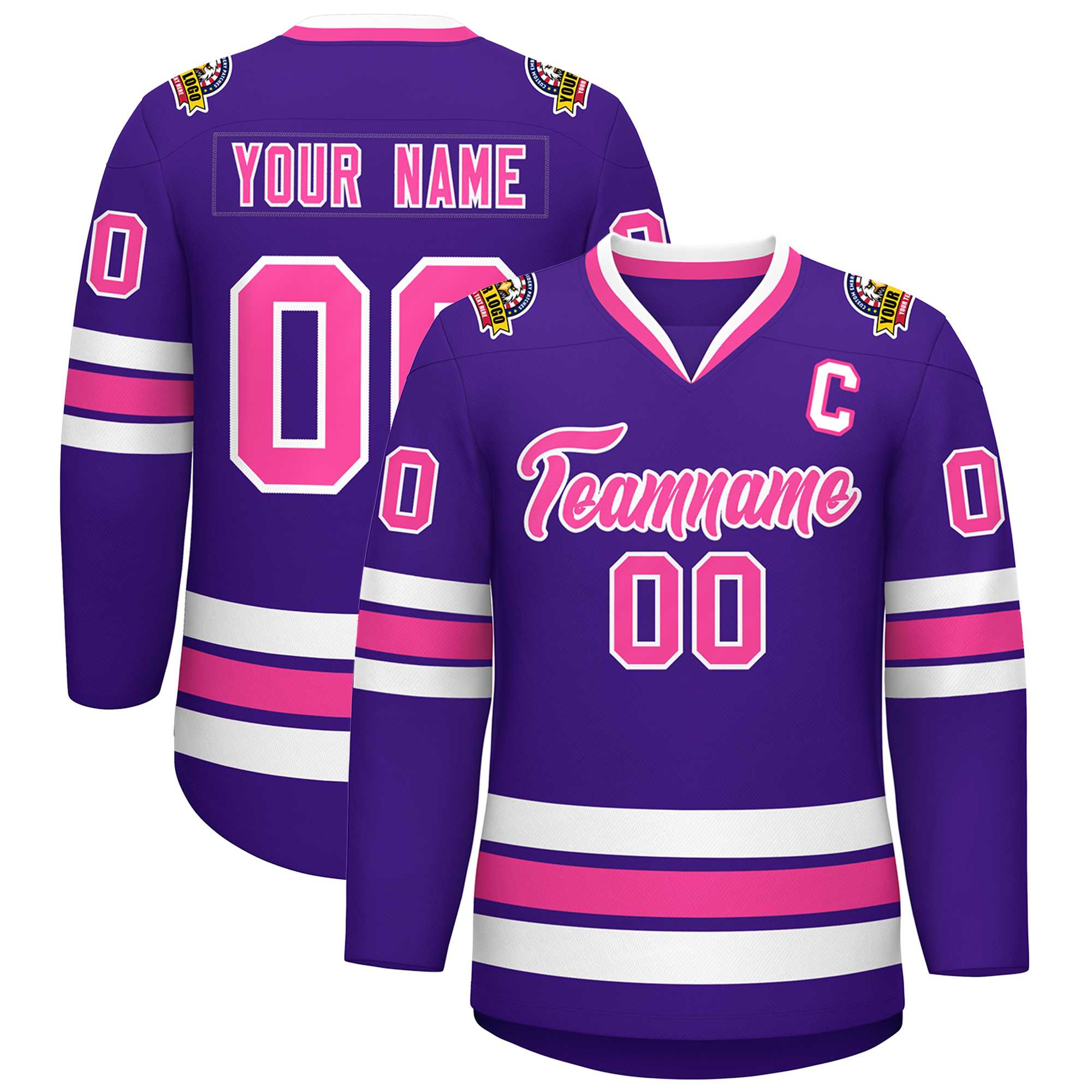 Custom Purple Pink-White Classic Style Hockey Jersey