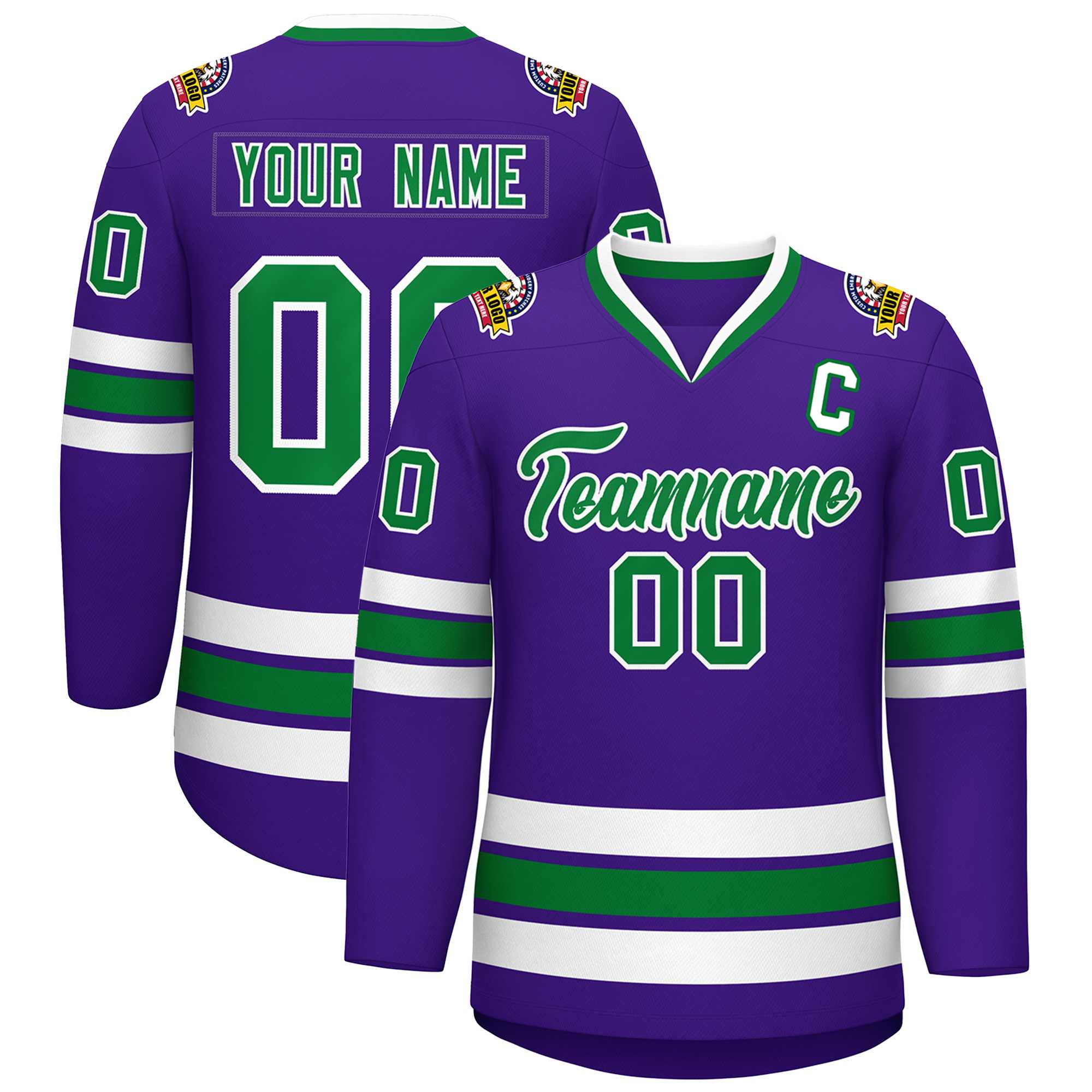 Custom Purple Kelly Green-White Classic Style Hockey Jersey