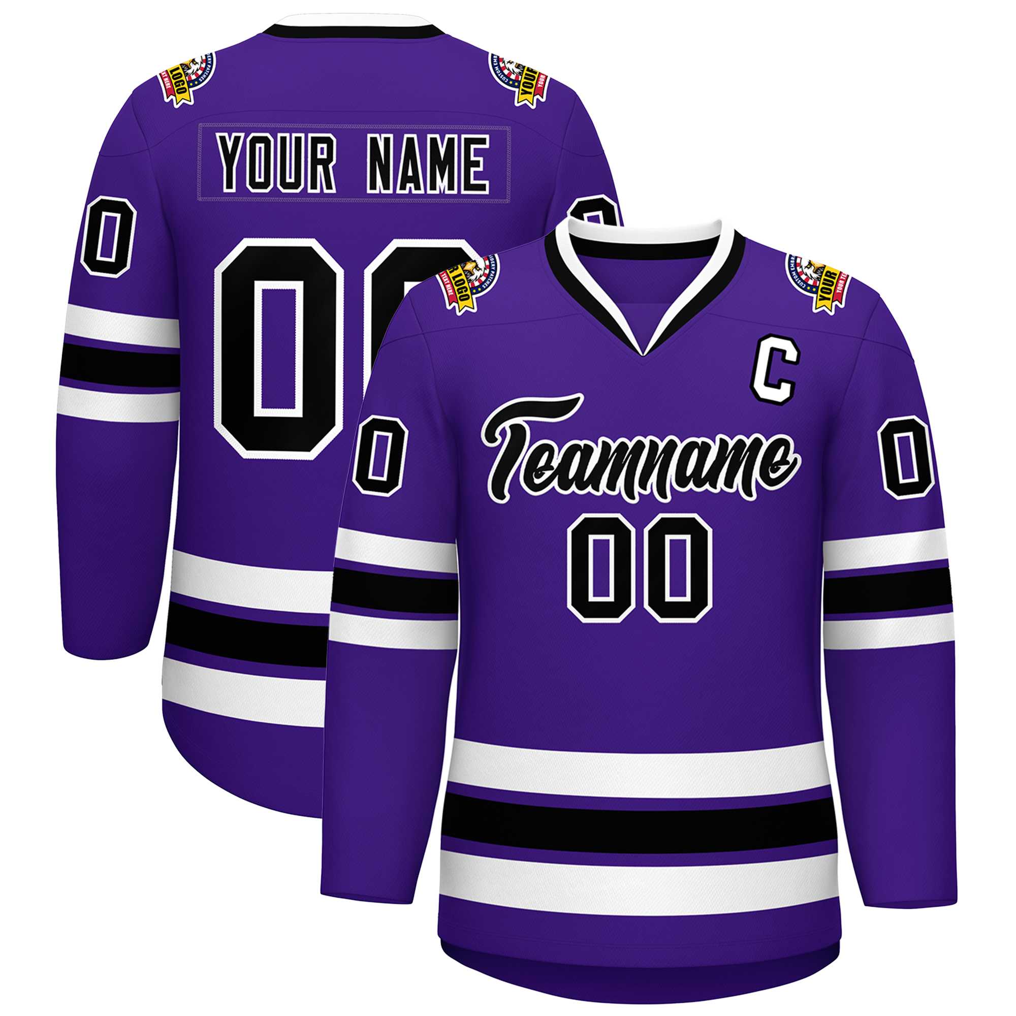 Maillot de hockey de style classique violet noir-blanc personnalisé