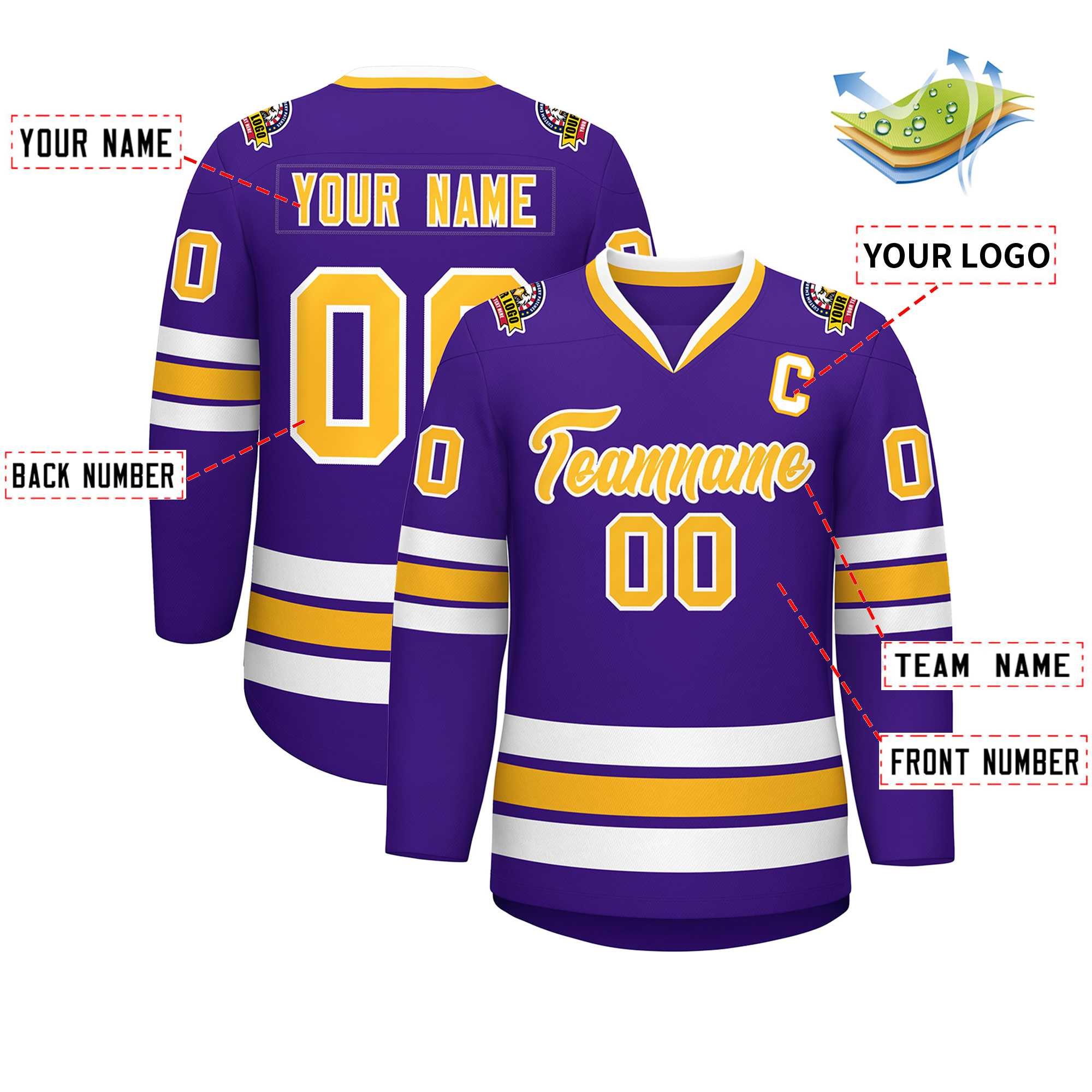 Maillot de hockey de style classique violet or-blanc personnalisé