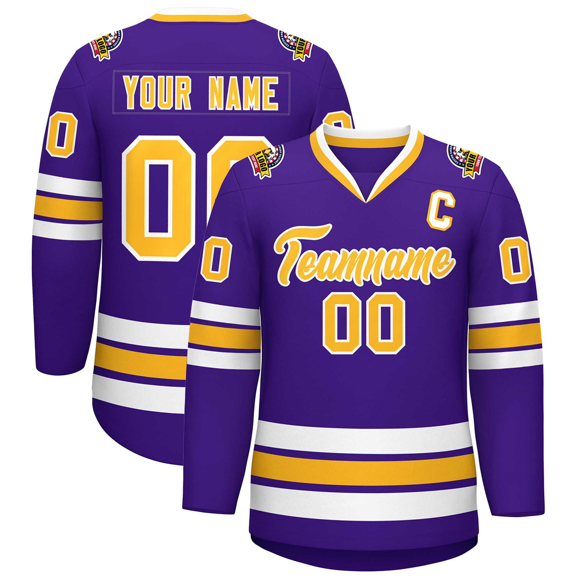 Maillot de hockey de style classique violet or-blanc personnalisé