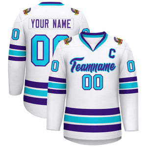 Maillot de hockey de style classique personnalisé blanc violet-bleu poudré