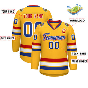 Custom Gold Royal White-Red Classic Style Hockey Jersey