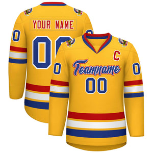 Custom Gold Royal White-Red Classic Style Hockey Jersey