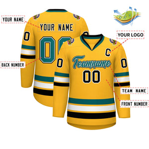 Maillot de hockey de style classique personnalisé Gold Aqua blanc-noir