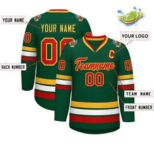 Custom Green Red-Gold Classic Style Hockey Jersey