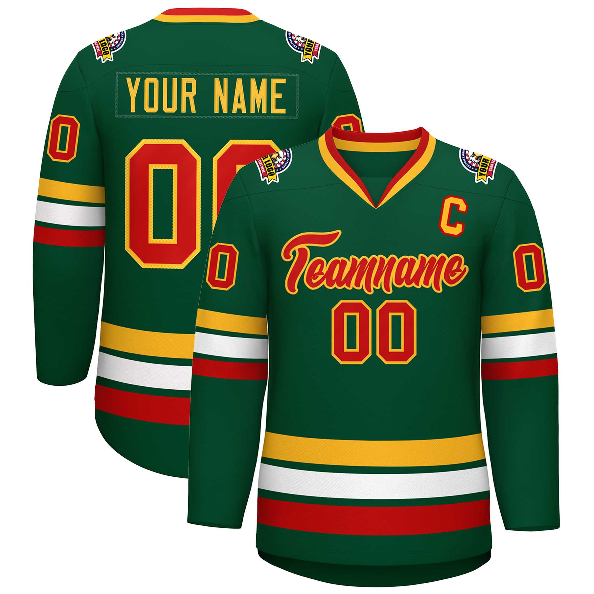 Custom Green Red-Gold Classic Style Hockey Jersey