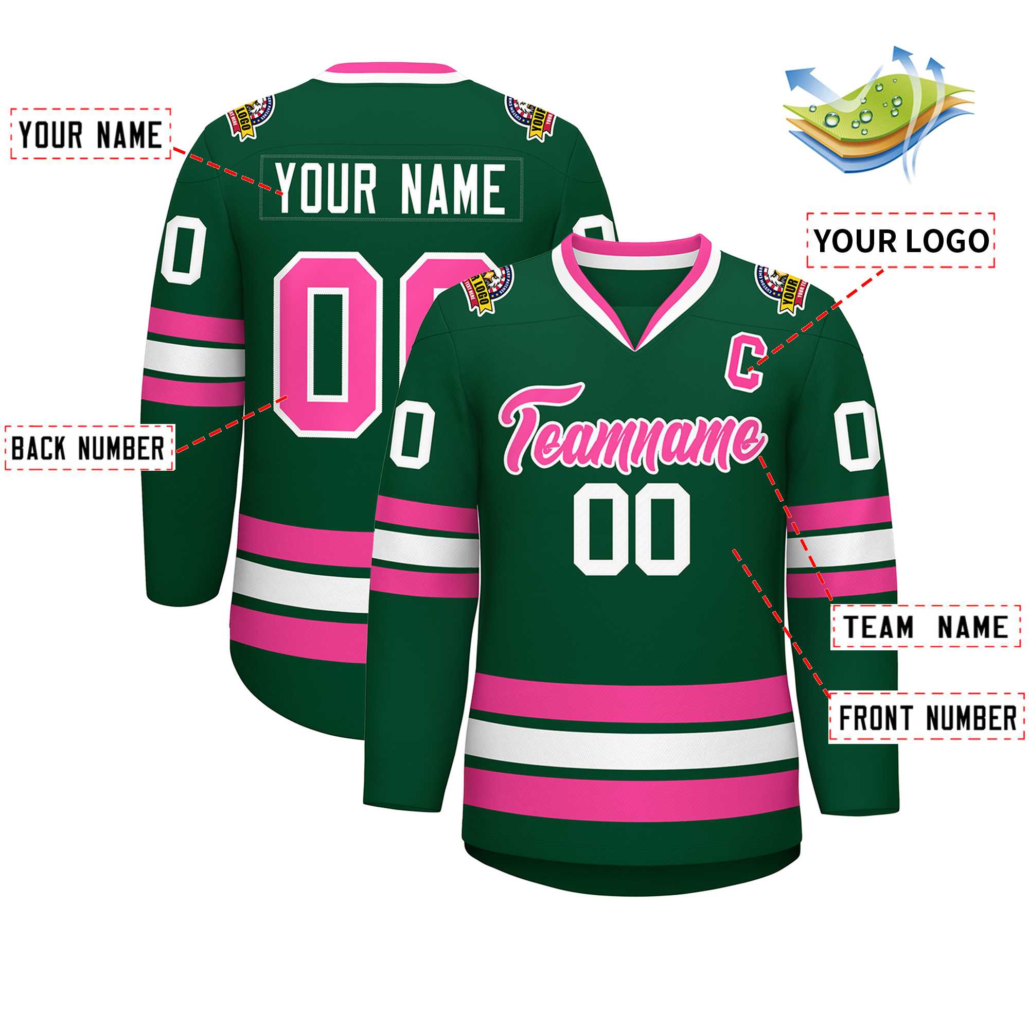 Maillot de hockey de style classique vert rose-blanc personnalisé