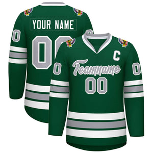 Custom Green Gray-White Classic Style Hockey Jersey