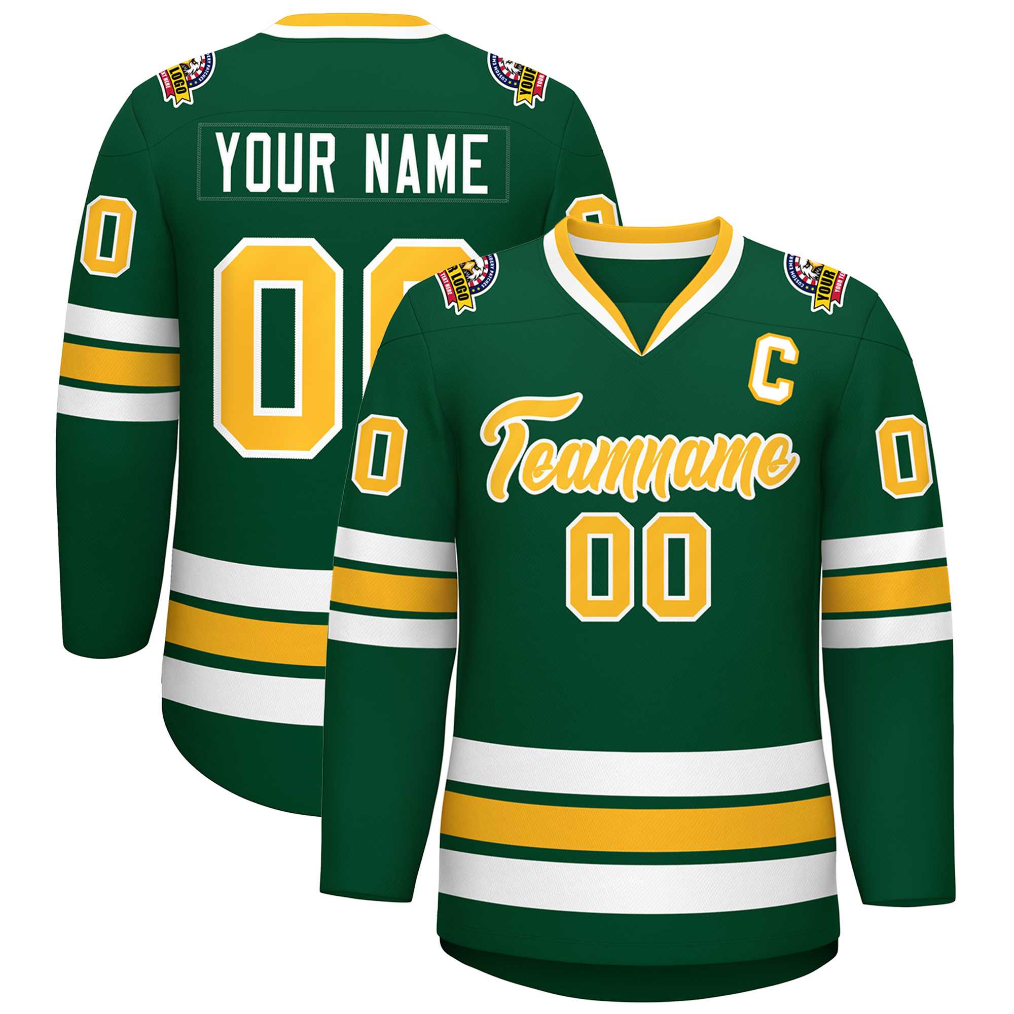 Custom Green Gold-White Classic Style Hockey Jersey