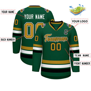 Custom Green Old Gold Black-White Classic Style Hockey Jersey