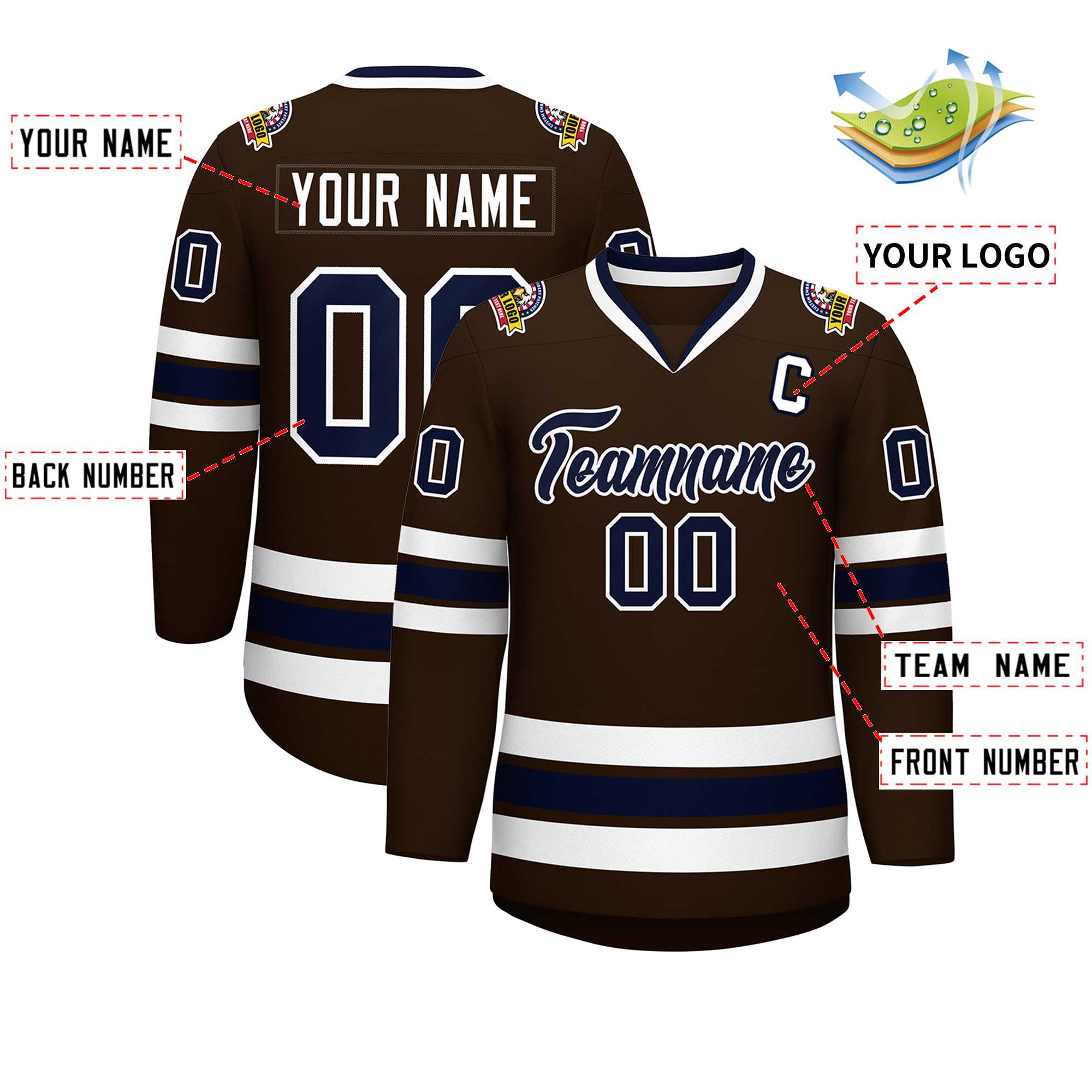 Custom Brown Navy-White Classic Style Hockey Jersey