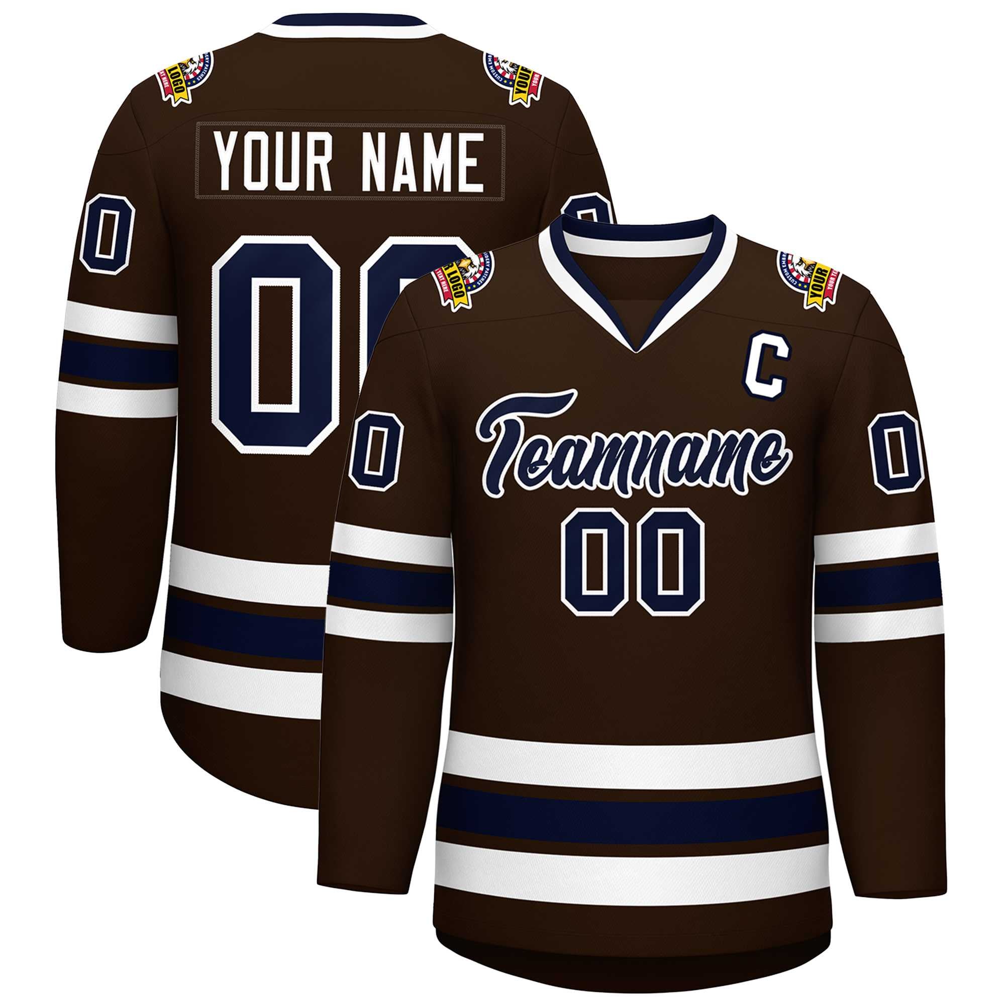 Custom Brown Navy-White Classic Style Hockey Jersey